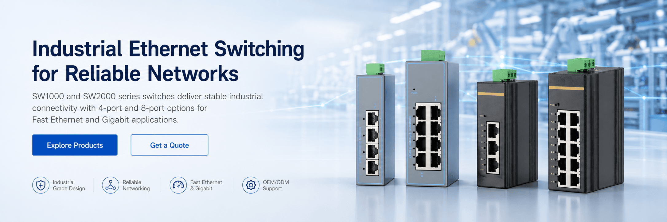 DTECH industrial Ethernet switching for reliable factory networks