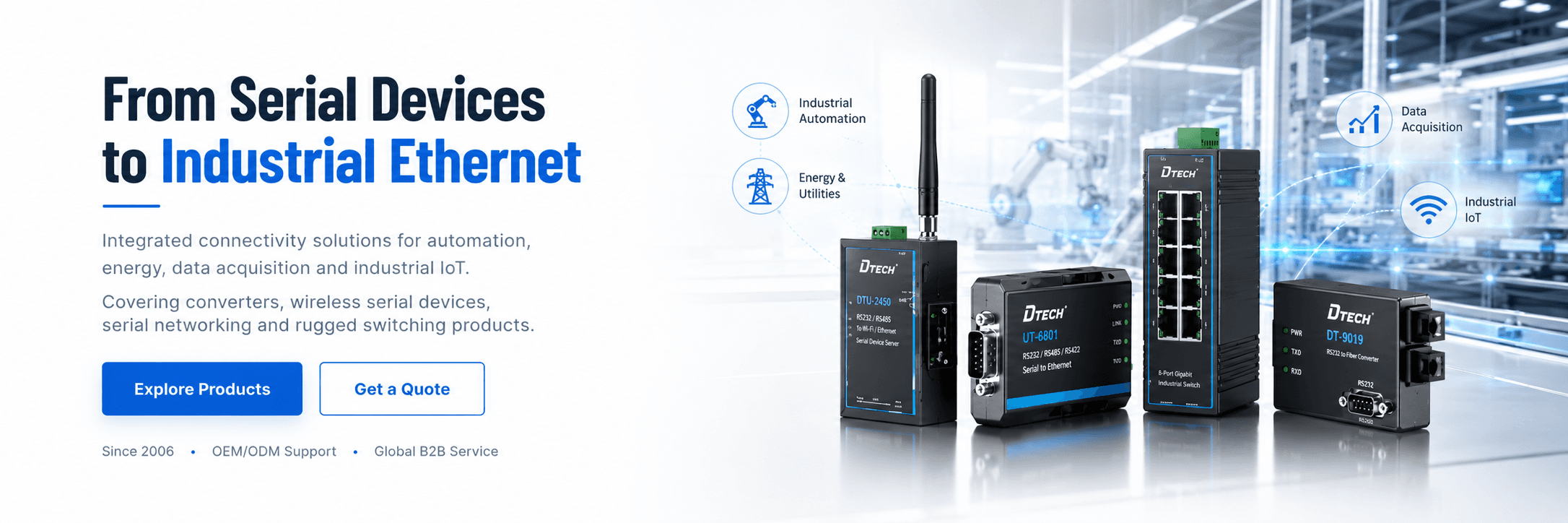 DTECH connectivity from serial devices to industrial Ethernet