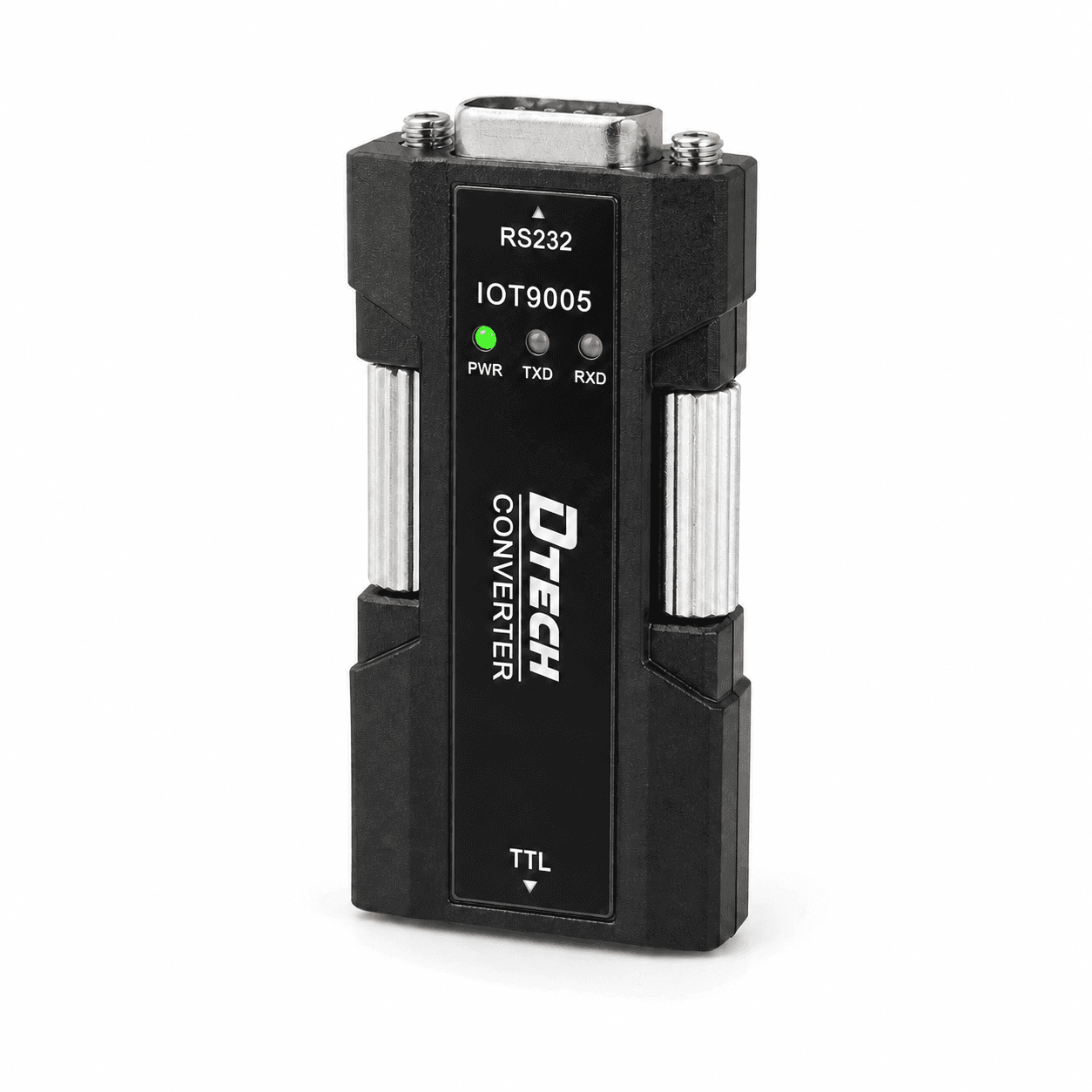Upright DTECH IOT9005 RS232 to TTL converter with green PWR indicator
