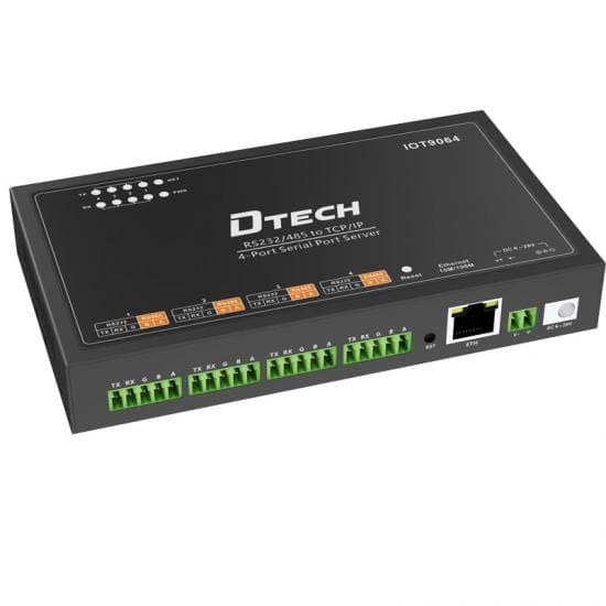 DTECH IOT9064 four-port RS232 RS485 to Ethernet serial server on a white background